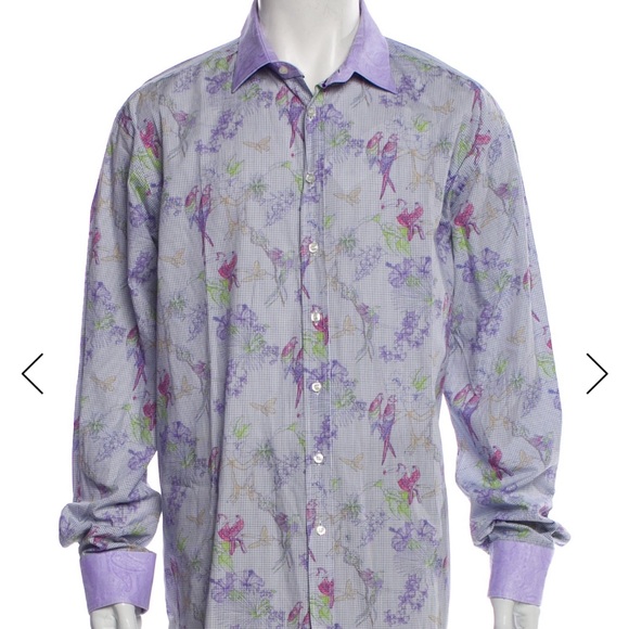 Etro Purple Parrot Print Long Sleeve Dress Shirt – Size XSRetail: $420+